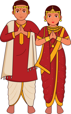 Jovem casal de noivos de Maharashtrian  Ilustração