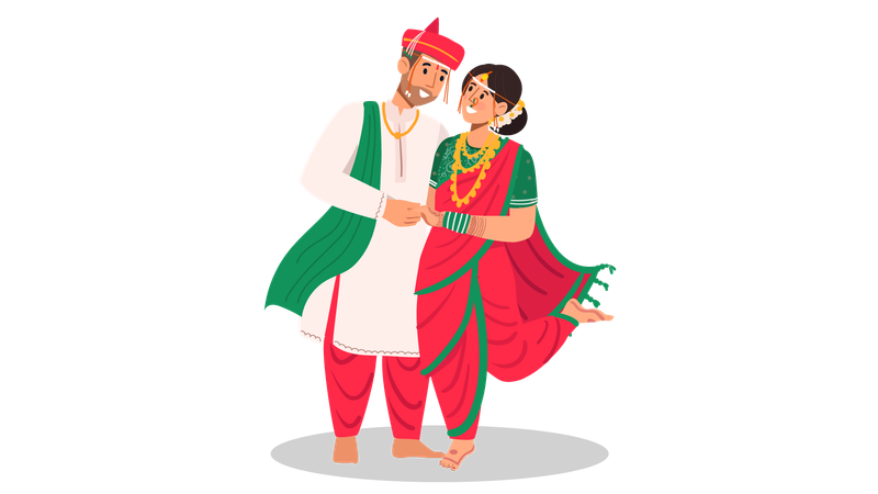 Maharashtrian Mariée et marié debout ensemble  Illustration