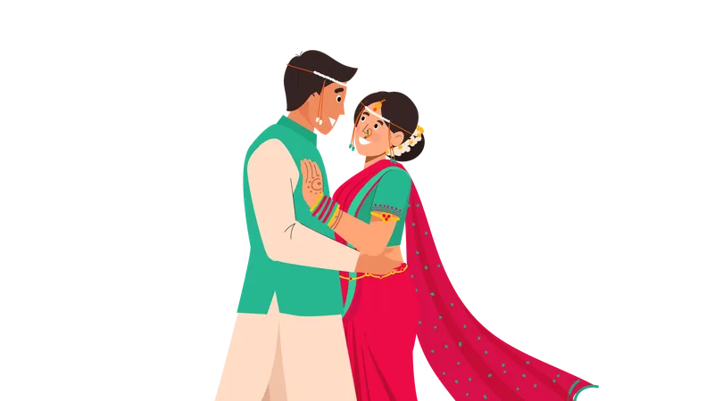 Matrimonio de Maharashtrian dando pose de pareja  Ilustración