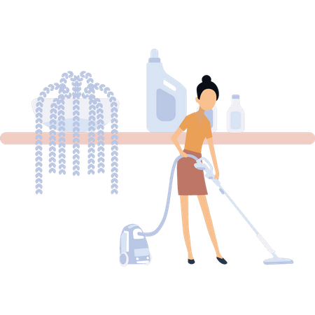 Maid cleaning floor  イラスト