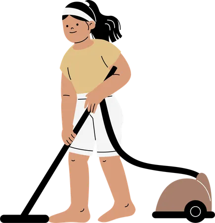 Maid cleaning floor using vacuum cleaner  Illustration