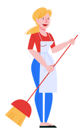 Maid cleaning the floor with a broom  Illustration