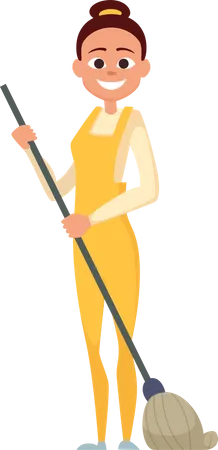 Maid cleaning the floor with a broom  Illustration