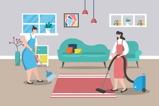 Maid cleaning the house  Illustration