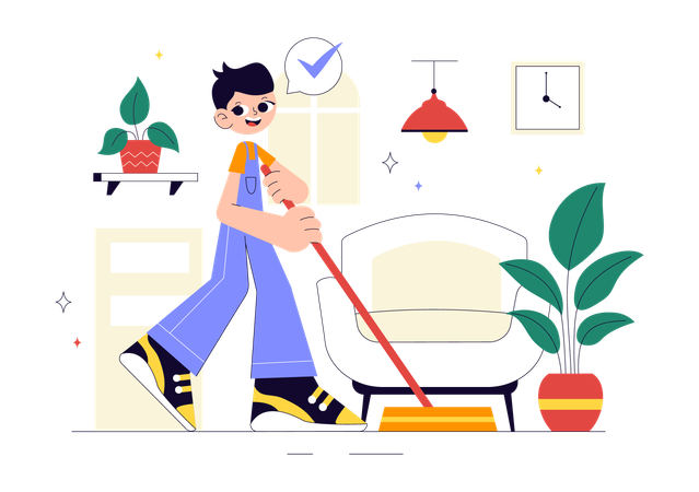 Maid doing Home Cleaning Service  Illustration