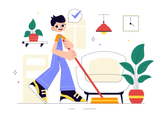 Maid doing Home Cleaning Service  Illustration