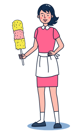 Maid holding duster Illustration