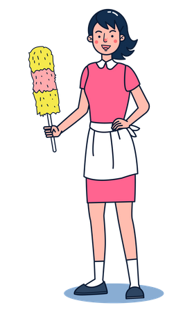 Maid holding duster  Illustration