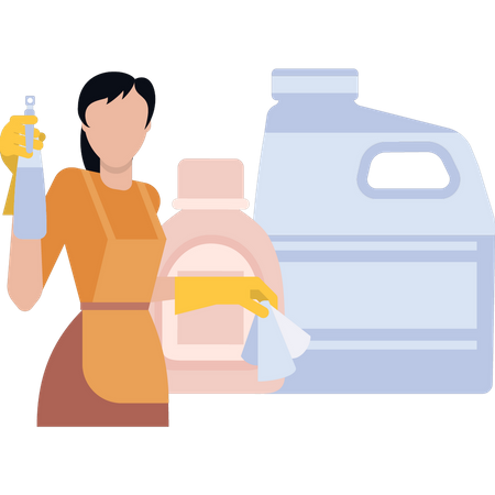Maid holding shower and cloth  Illustration