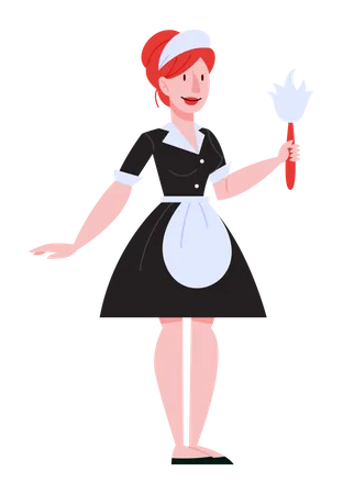 Maid in uniform with cleaning brush Illustration
