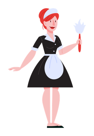 Maid in uniform with cleaning brush  Illustration