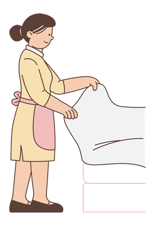Maid making hotel bed  Illustration