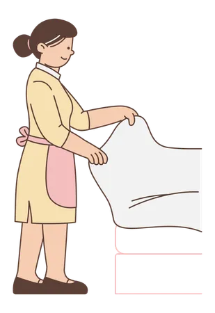 Maid making hotel bed  Illustration