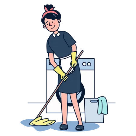 Maid mopping floor Illustration
