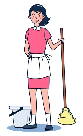 Maid mopping floor Illustration