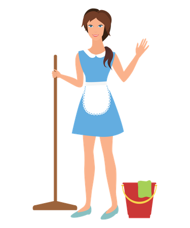 Maid mopping floor  Illustration
