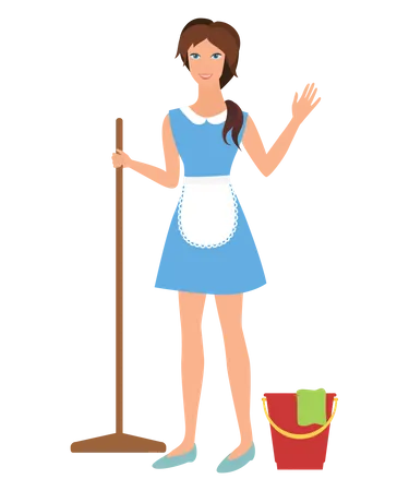 Maid mopping floor  Illustration