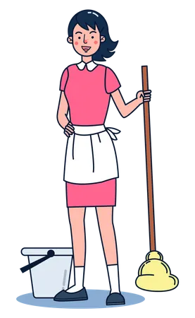 Maid mopping floor  Illustration