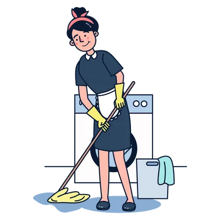 Maid mopping floor  Illustration