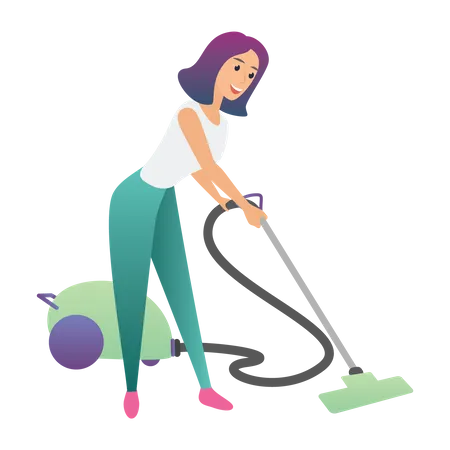 Maid vacuuming floor  Illustration