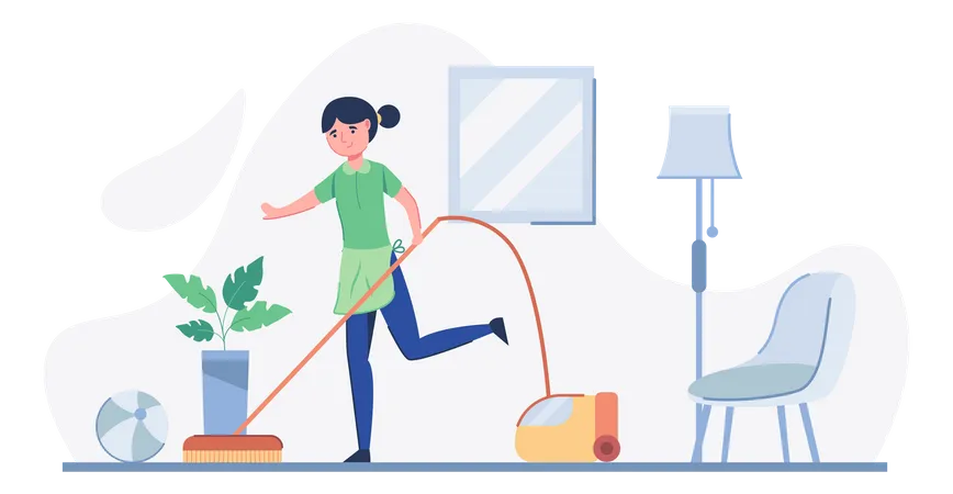 Maid Vacuuming Floor  Illustration