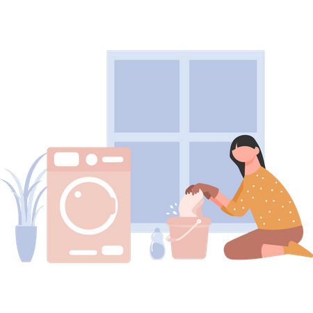 Maid washing clothes  Illustration