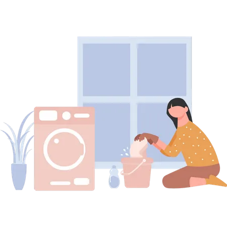 The Maid Is Washing The Clothes Illustration