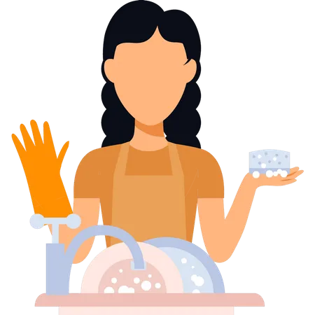 Maid washing dishes  Illustration