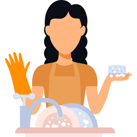 Maid washing dishes  Illustration