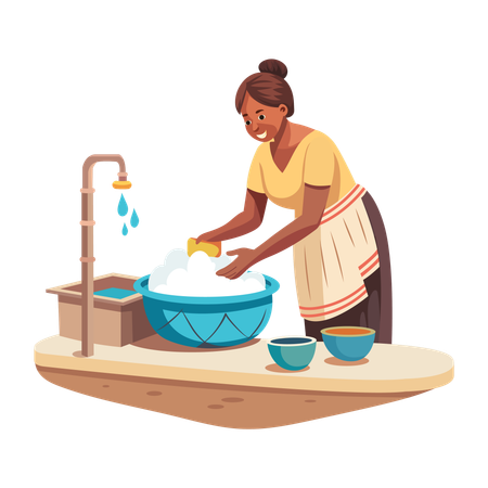 Maid Washing Dishes  Illustration