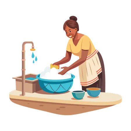 Maid Washing Dishes  Illustration