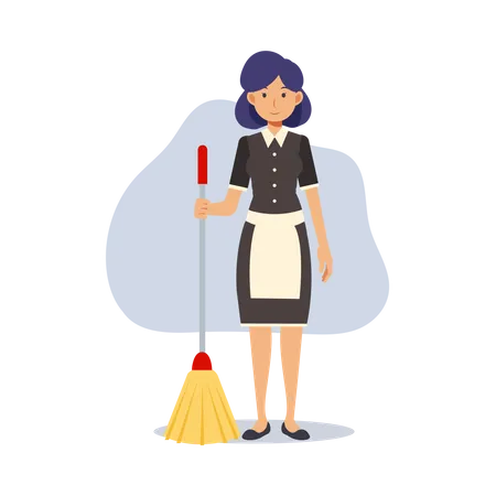 Maid with cleaning mop  Illustration