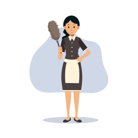 Maid with duster brush Illustration