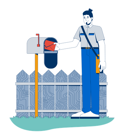 Mail carrier delivering letter to mailbox  Illustration
