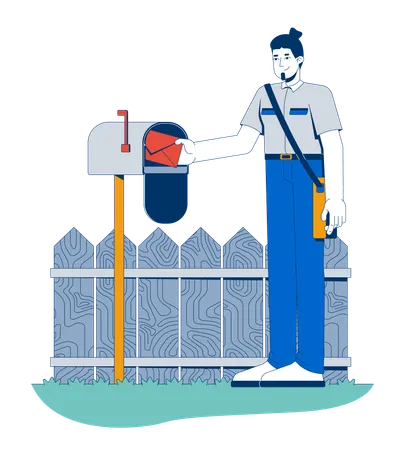 Mail carrier delivering letter to mailbox  Illustration