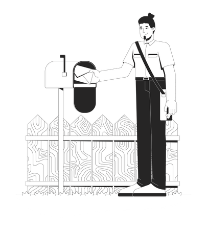 Mail carrier delivering letter to mailbox  Illustration