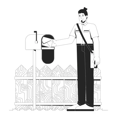 Mail carrier delivering letter to mailbox  Illustration