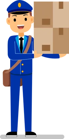 Mail guy holding parcel in hand Illustration