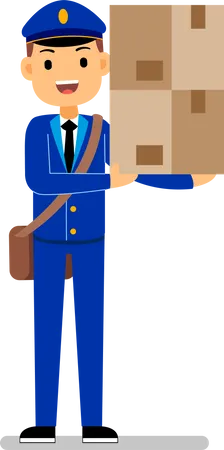 Mail guy holding parcel in hand  Illustration