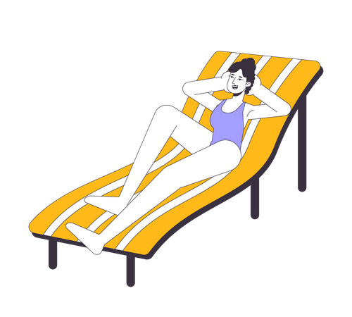 Femme de maillot de bain allongée sur une chaise longue  Illustration