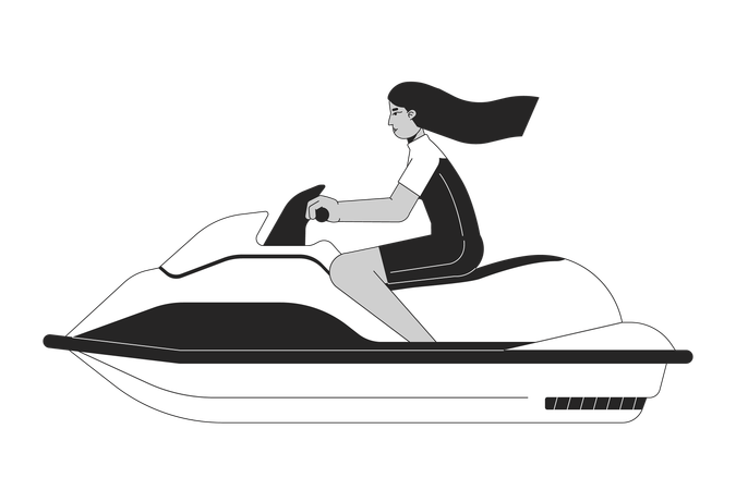 Maillots de bain jeune femme arabe équitation jet ski  Illustration