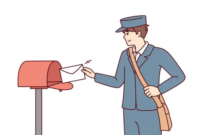 Mailman delivering mail into mailbox  イラスト