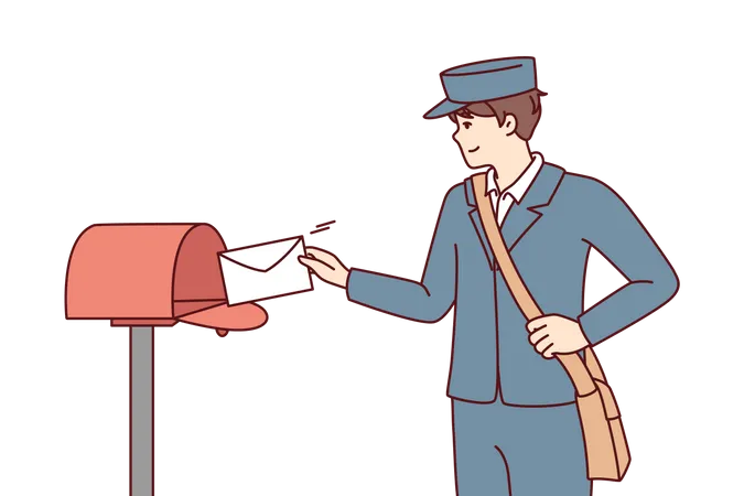 Facteur livrant le courrier dans la boîte aux lettres  Illustration