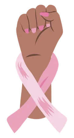 Main avec ruban rose pour la sensibilisation au cancer du sein  Illustration