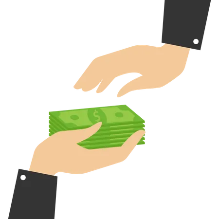Main d'homme d'affaires donnant un billet de banque à la main d'un ami  Illustration