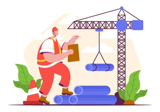 Travailleur travaillant sur un chantier de construction  Illustration