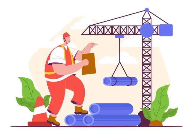 Travailleur travaillant sur un chantier de construction  Illustration