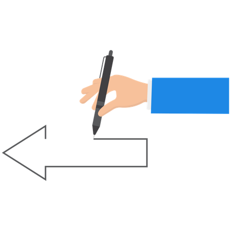 Main du mentor utilisant un stylo et dessinant une énorme flèche  Illustration