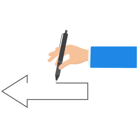 Main du mentor utilisant un stylo et dessinant une énorme flèche  Illustration