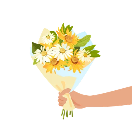 Main ou personne donnant un beau bouquet de fleurs  Illustration